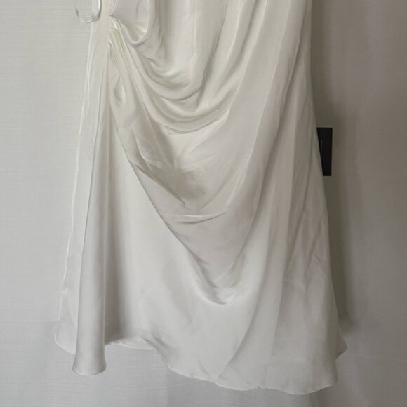 White Rhinestone Neckline Draped Mini Dress Womens Gown Mac Duggal - Picture 8 of 13